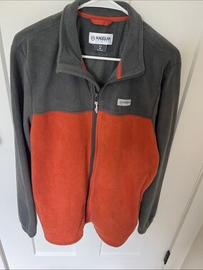 Magellan Outdoors Men’s Colorblock Fleece Jacket Medium Gray Orange Full Zip